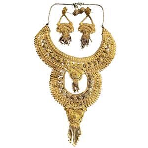 Jewelry Statement Set Necklace Drop Earrings Ring Adjustable Gold Tone